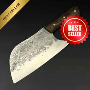 Японски ръчно изработен кухненски нож - сатър  BLACKSMITH 039, 353 гр, кована стомана 5CR15 Mov, фултанг